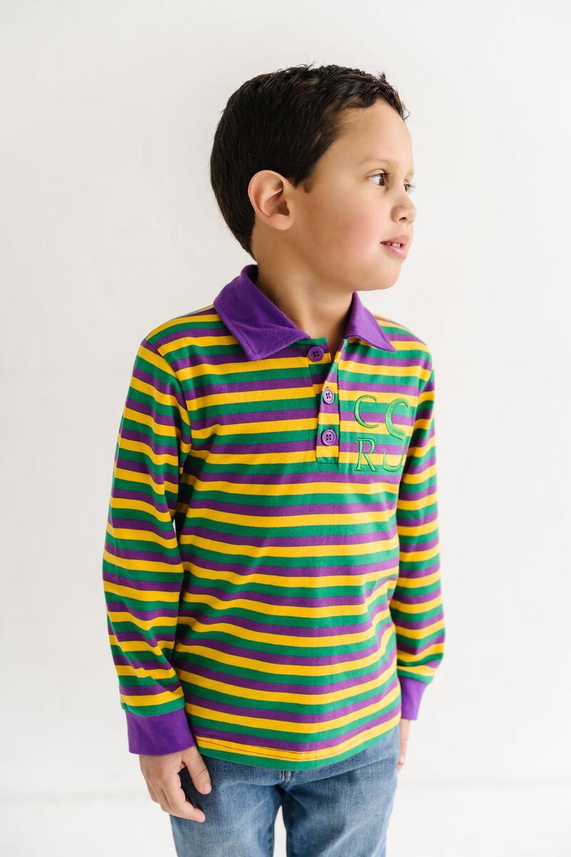 Mardi Gras Striped Long Sleeve Collared Shirt