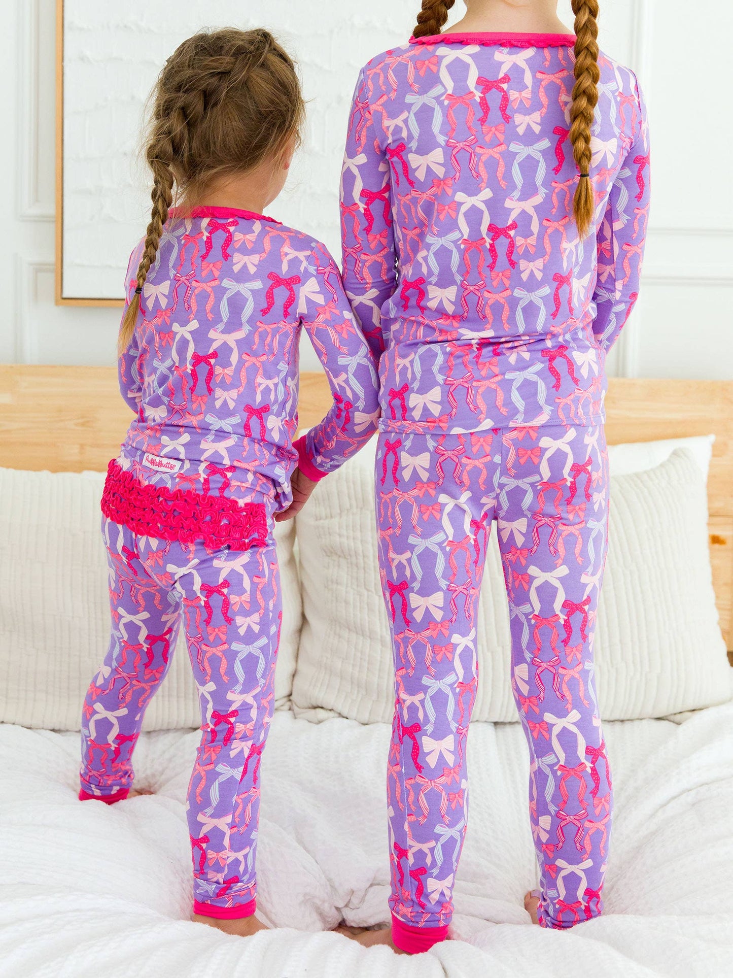 Girls Rosy Ribbons Bamboo Viscose Ruffle Long Sleeve Pajama Set