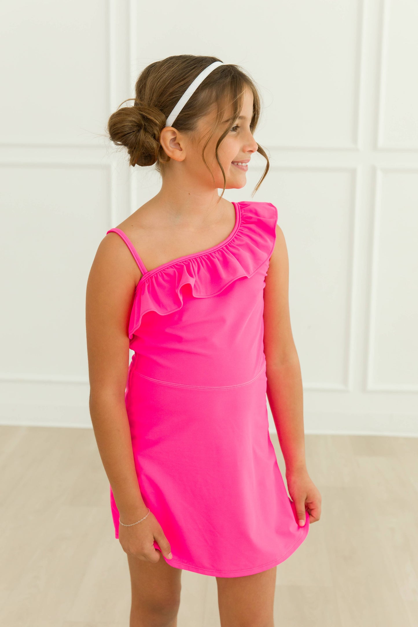 Girls Neon Magenta Active Tennis Dress & Bike Short Set