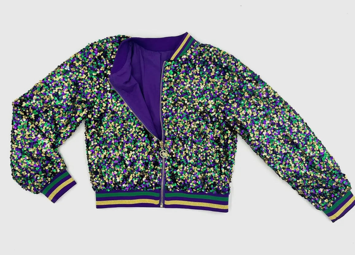 Mardi Gras Sequin Bomber Jacket - Youth