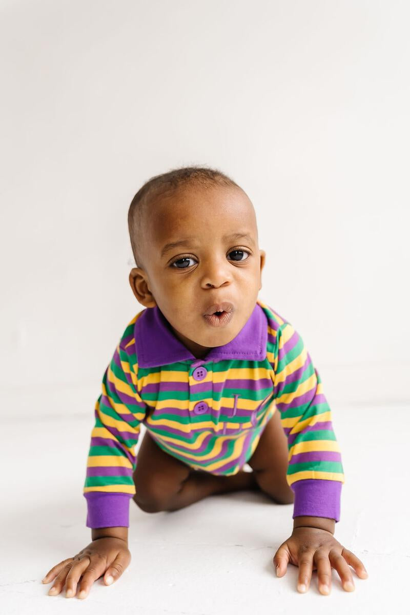 Mardi Gras Striped Collared Bodysuit