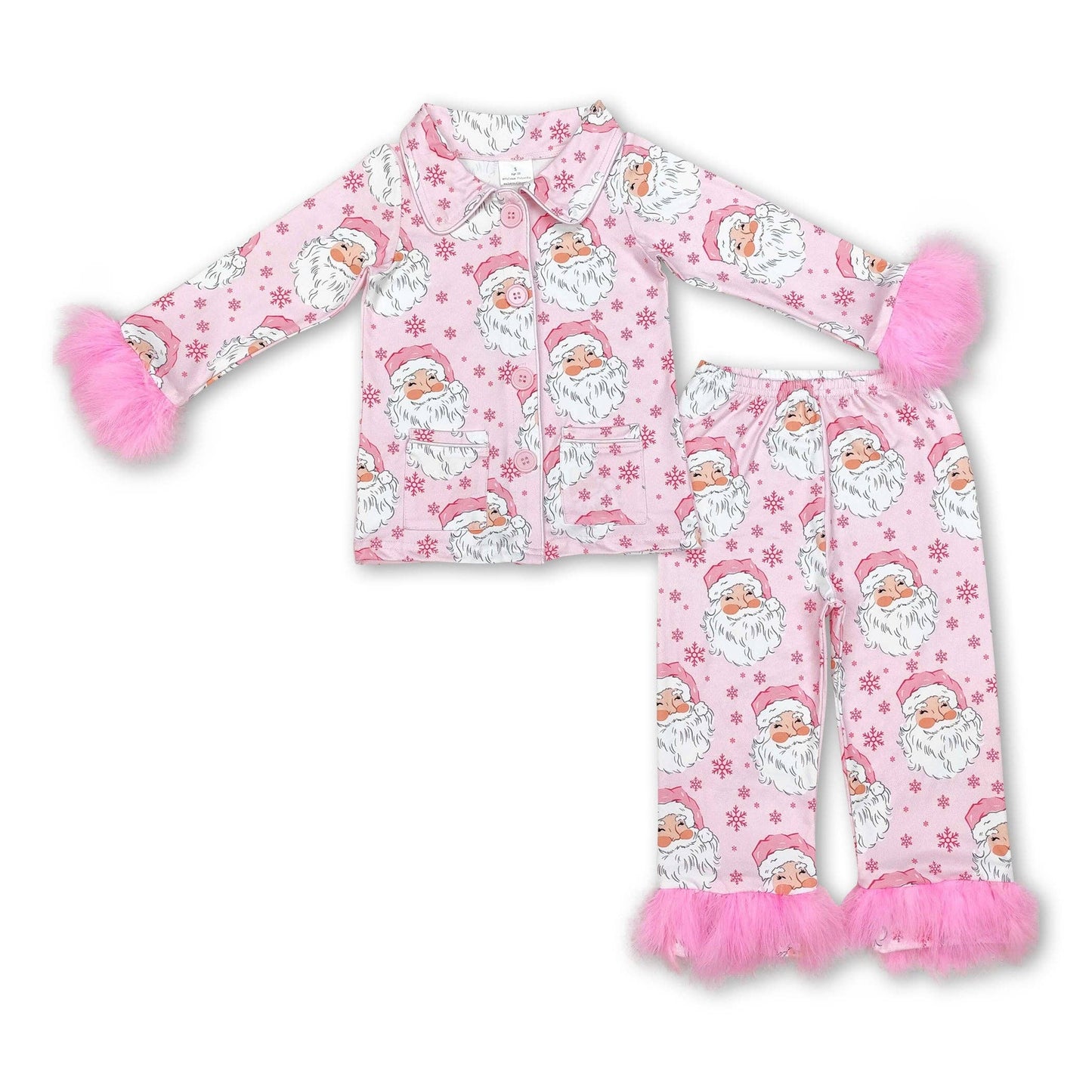 Kids Pink Santa Fur Pajamas