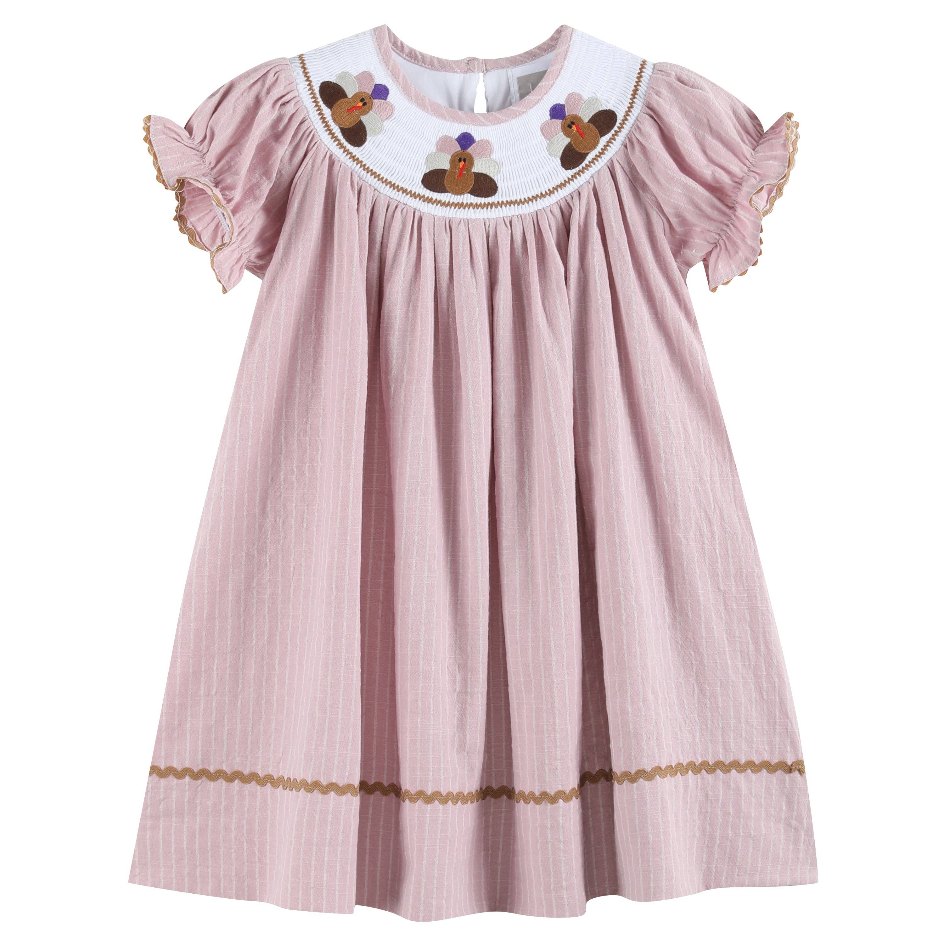 thanksgiving smocked dress Purple Pinstripe Turkey Smocked Bishop Dress – Little Magnolia Shoppe