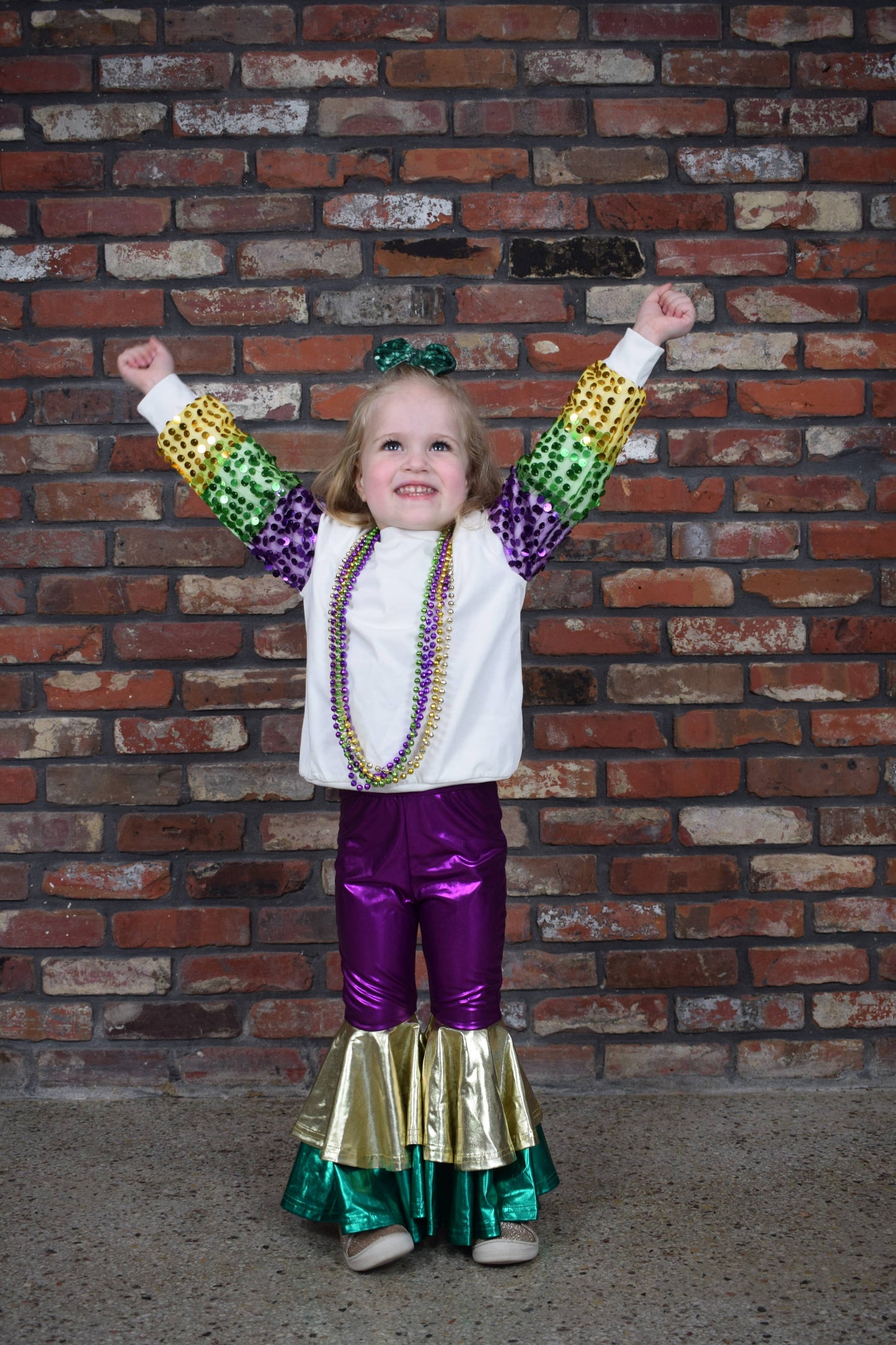 Mardi Gras Sequin Sleeve Top - Youth