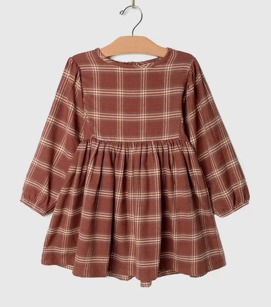 Puff Sleeve Rust Flannel Dress