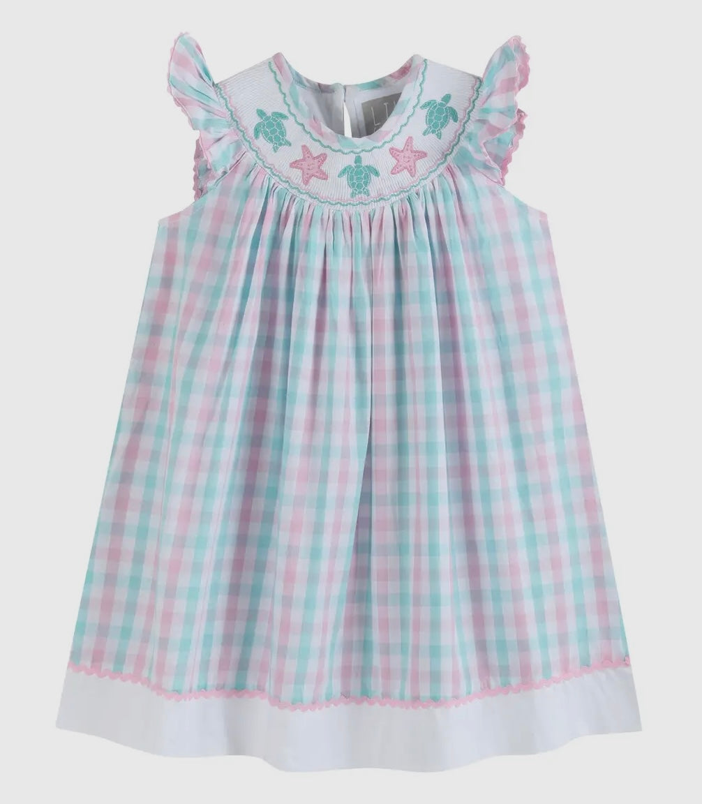 Smocked Gingham Turtle Dress