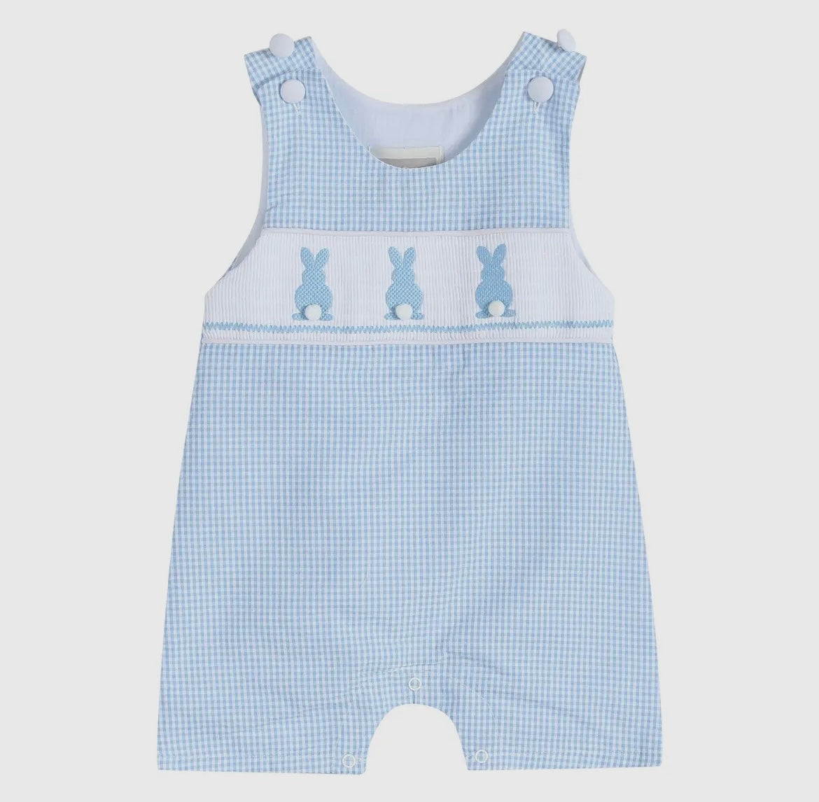 Blue Gingham Smocked Bunny Shortalls