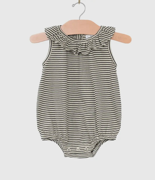 Charcoal Stripe Frill Collar Romper