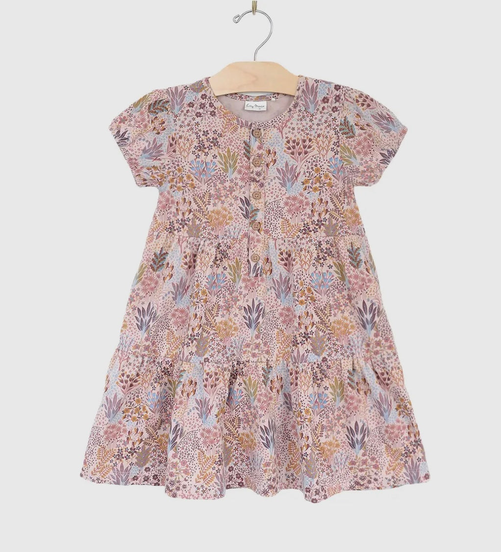 Spring Garden Puff Sleeve Henley Dress