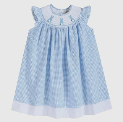 Blue Gingham Smocked Bunny Dress