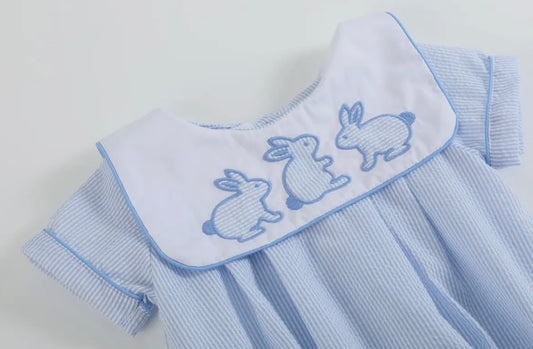 Blue Stripe Bunny Romper