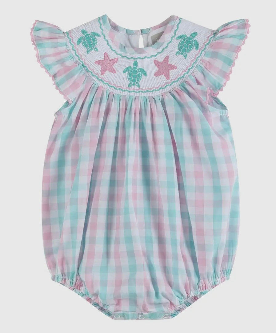 Smocked Gingham Turtle Romper