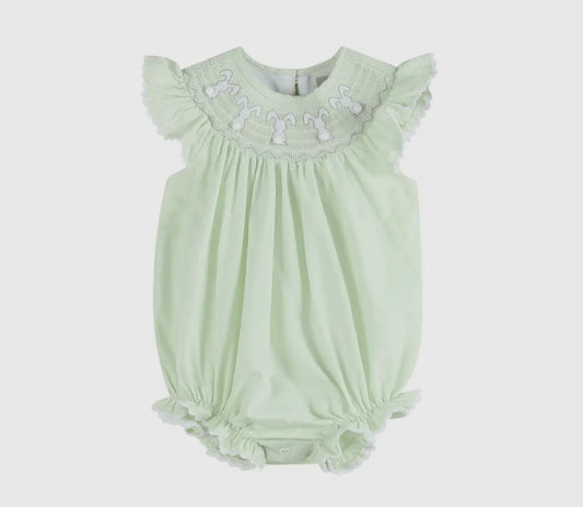 Honeydew Green Bunny Smocked Romper