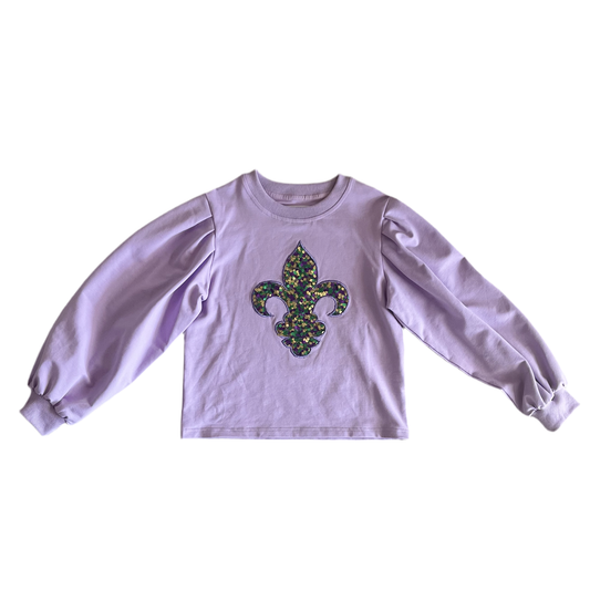 Confetti Fleur De Lis Puff Sleeve Sweatshirt