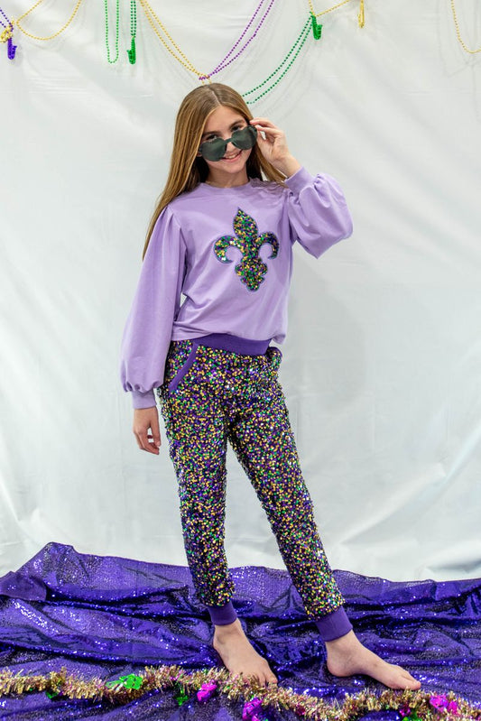Confetti Fleur De Lis Puff Sleeve Sweatshirt