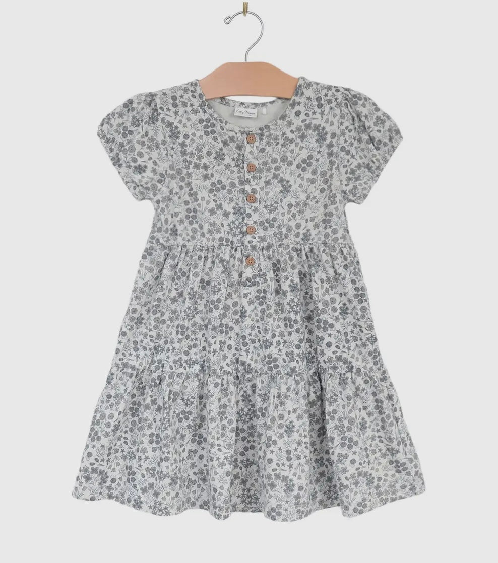 Calico Floral Puff Sleeve Henley Dress