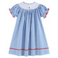 Blue Gingham School Supplies Smocked Bishop Dress